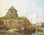 Carel Jacobus Behr Town wall with gunpowder arsenal oil